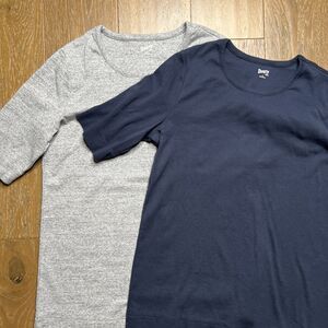 Duluth Trading Lot Of 2 Half Sleeve Crew Neck T Shirts Womens Large Blue Gray